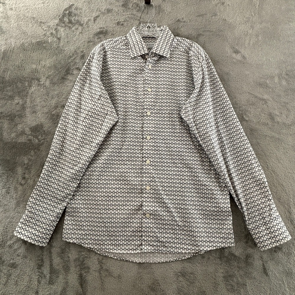 Eton Contemporary Dress Shirt Geometric Print Mens 15.75 40 Long Sleeve Chain